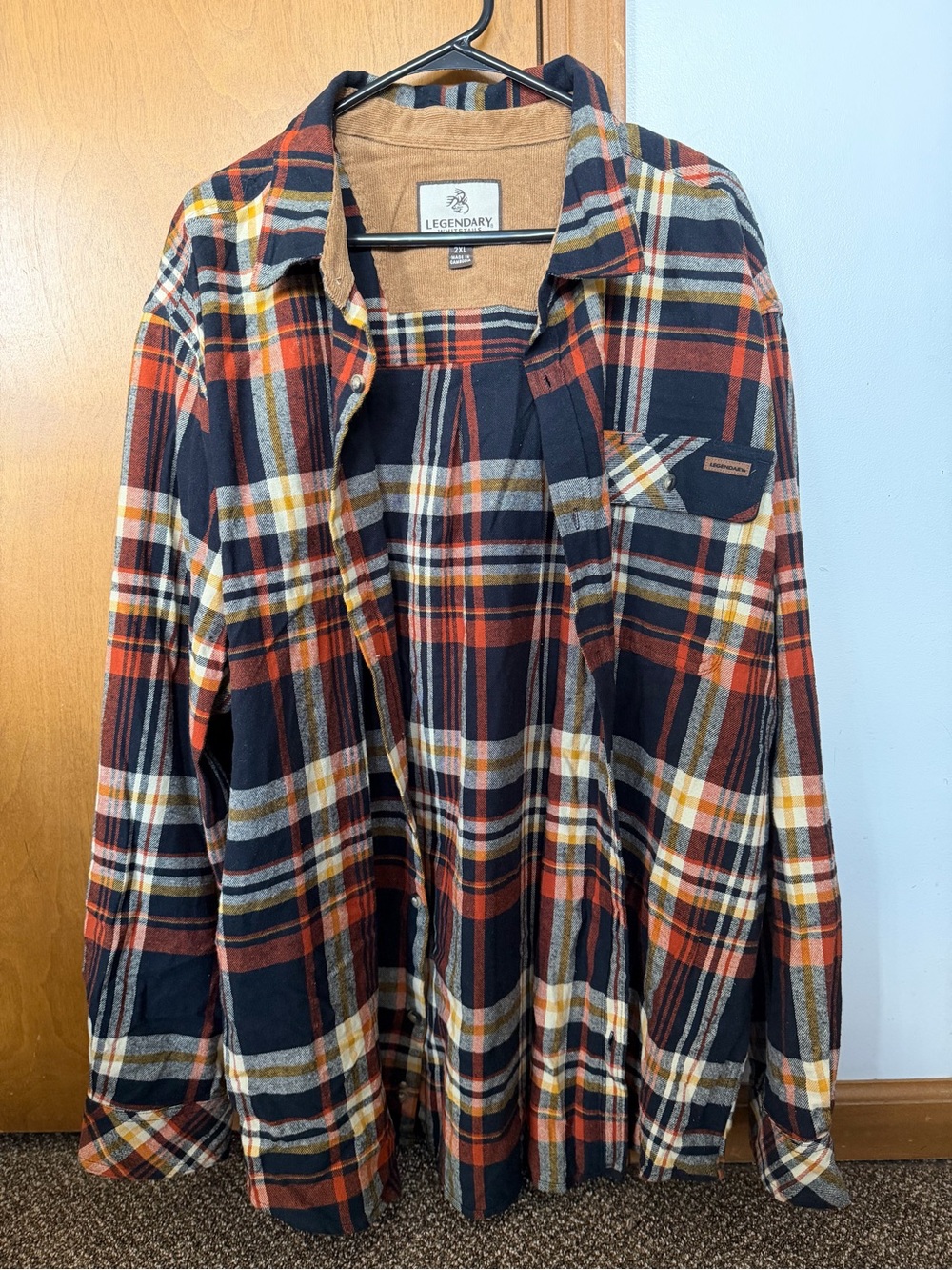 Legendary Whitetails Blue, Orange & Cream Plaid Flannel Shirt
